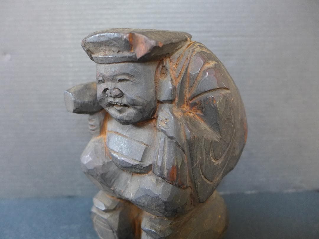【けんたろう】時代物　江戸期頃　一刀彫　大黒天　木彫　財運　招福物　骨董