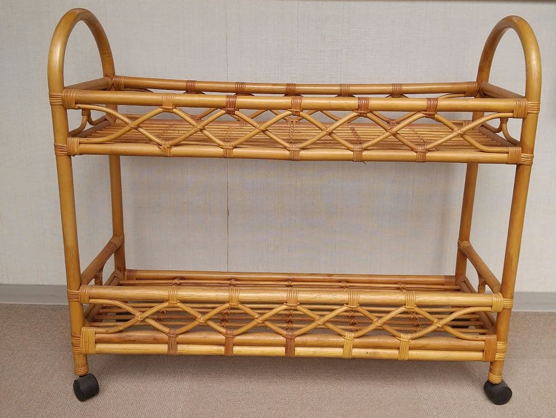 ラタン 籐 フリーラック フラワースタンド ロング マガジンラック 昭和レトロ