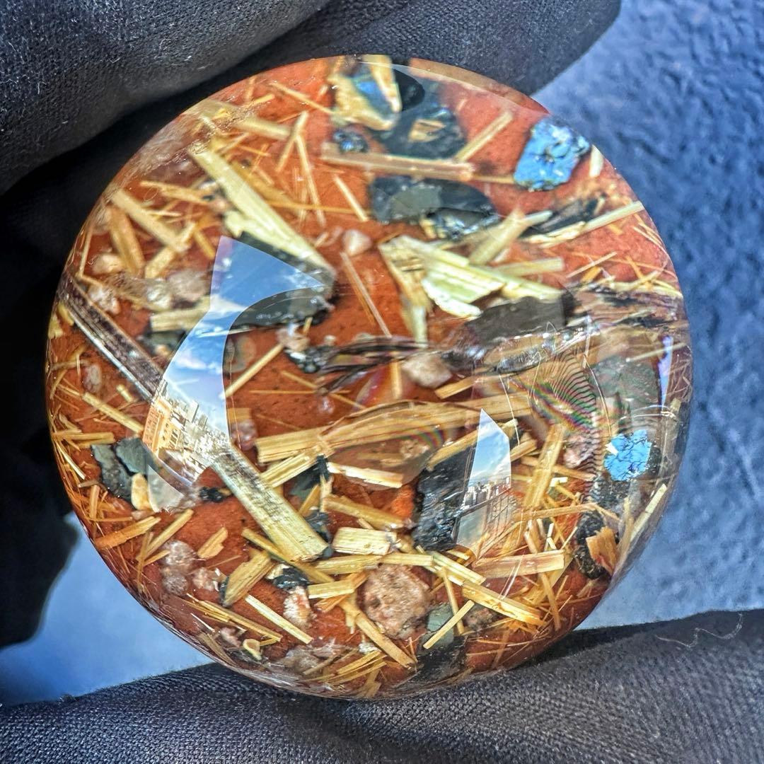 金運❗️レインボー☆タイチンルチル パイライト共生 ガーデンクォーツ丸玉A1304