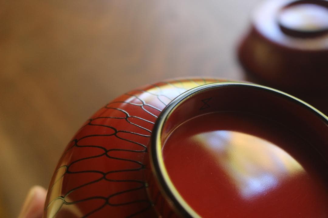 極小傷有！極上朱漆に風情ある網目文の映える大椀2点（検輪島塗懐石道具茶道具懐石椀