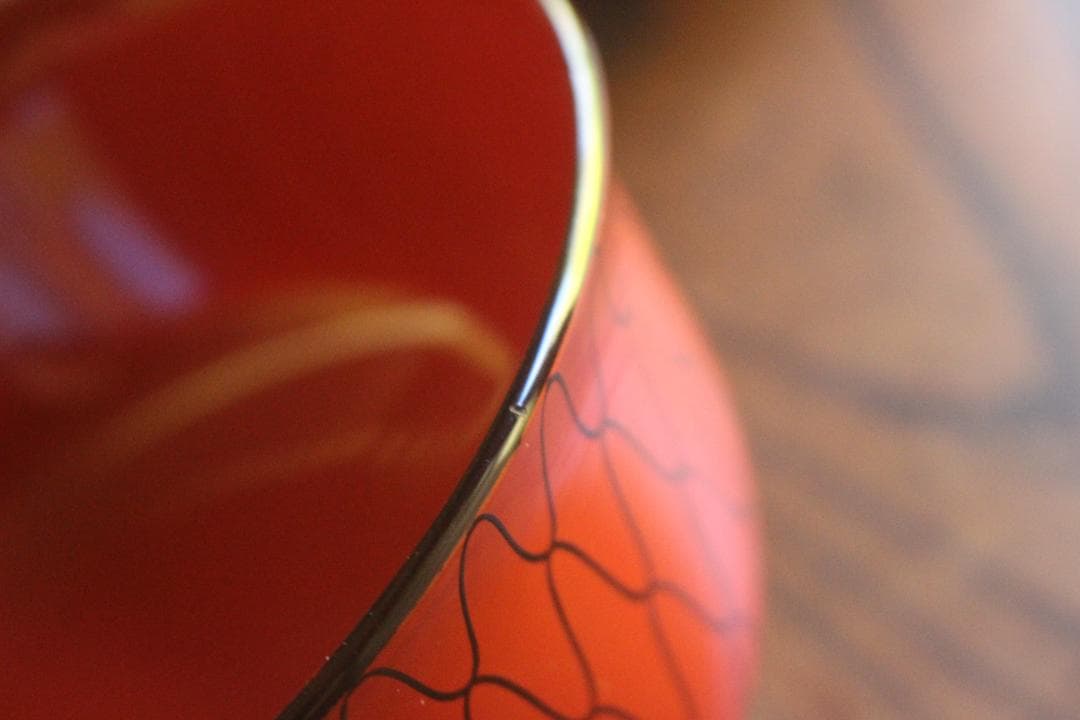 極小傷有！極上朱漆に風情ある網目文の映える大椀2点（検輪島塗懐石道具茶道具懐石椀