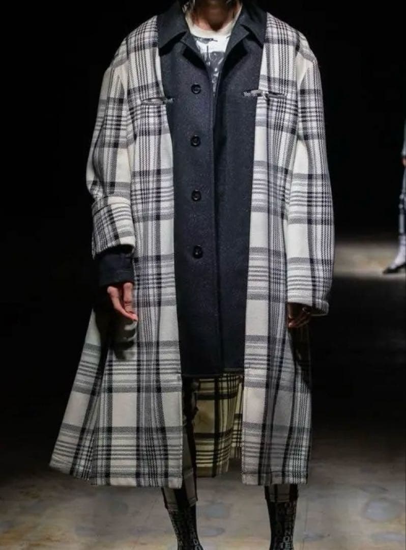 21aw チェック柄比翼ドッキングコート