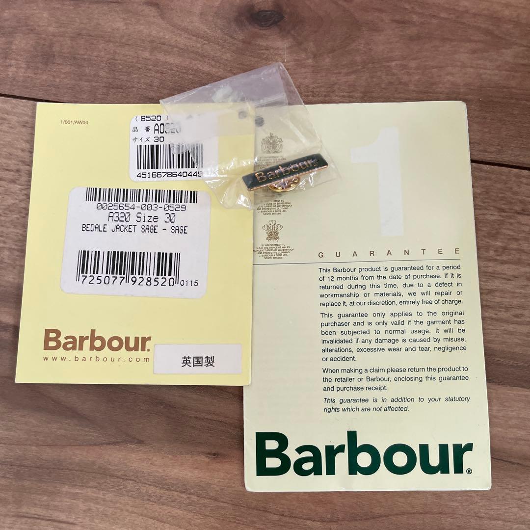 Barbour ビデイル オイルドジャケットセージ　ピンバッジ付き