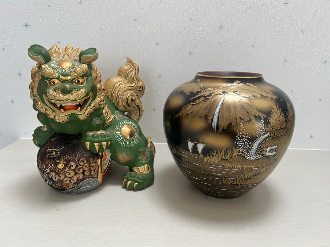 九谷焼　セット　獅子　花瓶