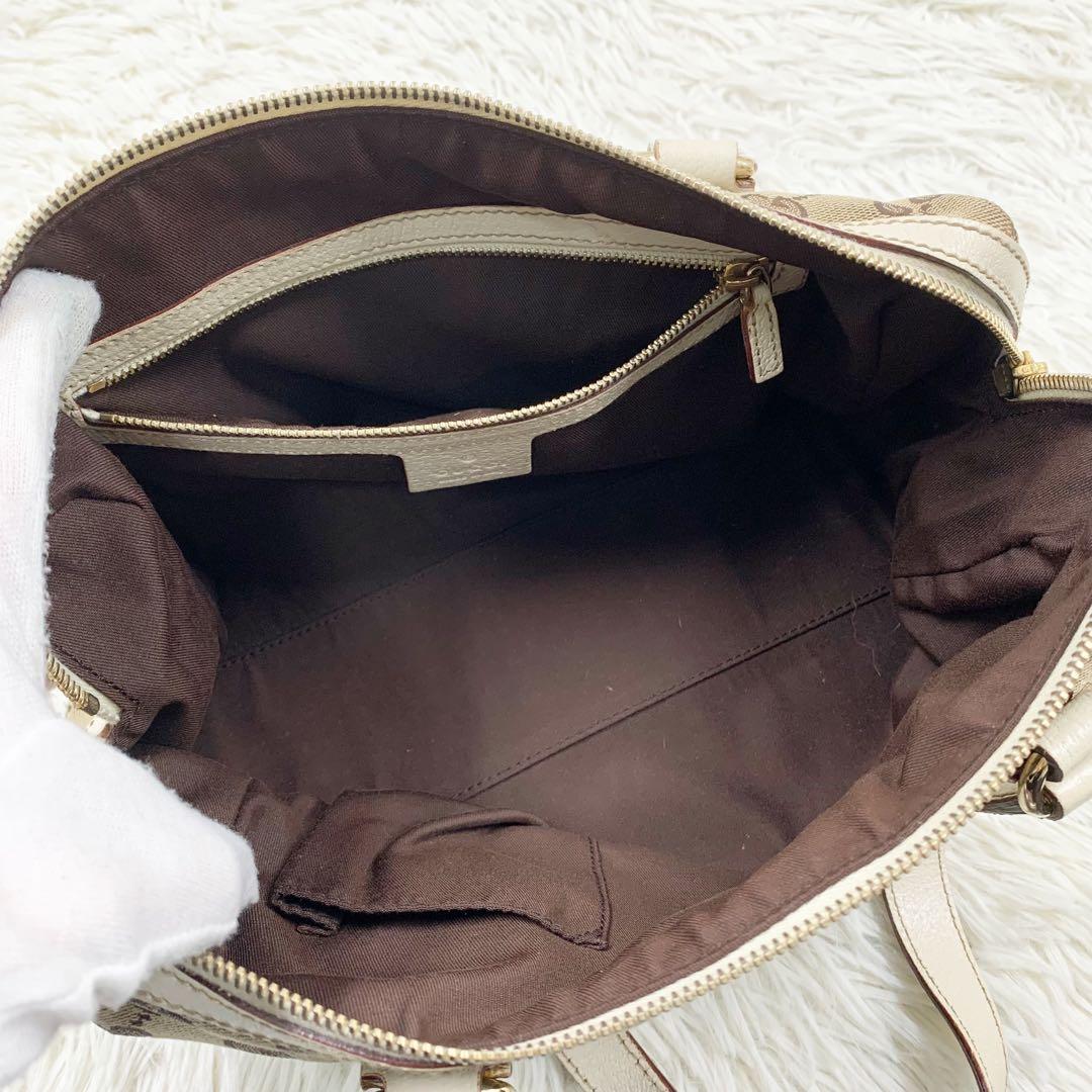 【✨美品✨】グッチ ミニボストンバッグ GGキャンバス レザー ホワイト 保存袋