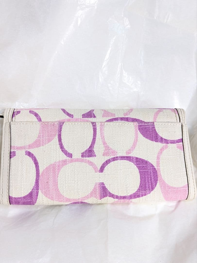 COACH コーチ　三つ折り財布 ピンクと紫のパターンシグネチャー未使用品