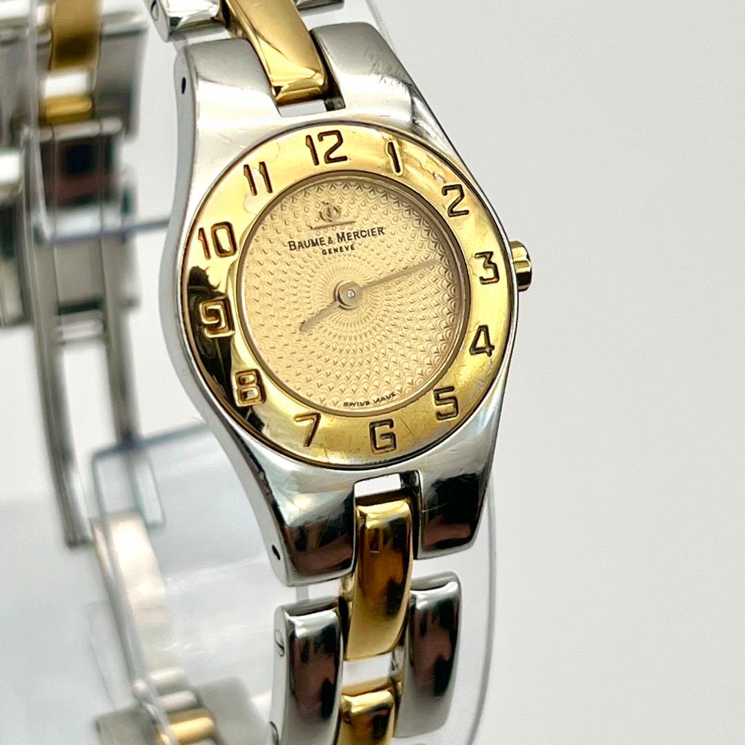 ボーム&メルシー　リネア　ゴールド　コンビ　金文字盤　トノー　腕時計　クォーツ