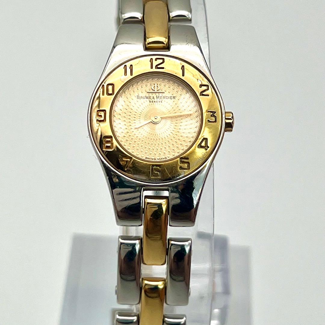 ボーム&メルシー　リネア　ゴールド　コンビ　金文字盤　トノー　腕時計　クォーツ