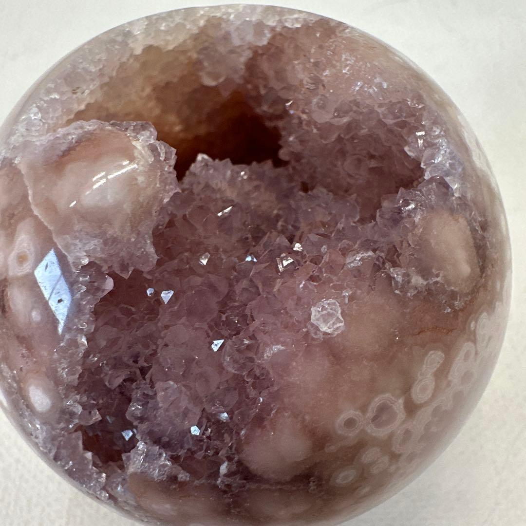 ピンクアメジスト　フラワーアゲート　笑口　ジオード　スフィア　丸玉