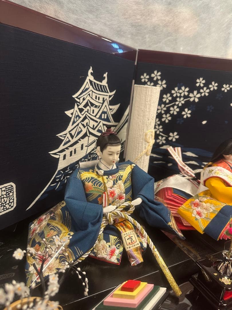 郡上本染 創作オリジナル 雛人形 親王飾り一式藍染・刺繍 高級雛人形 未使用