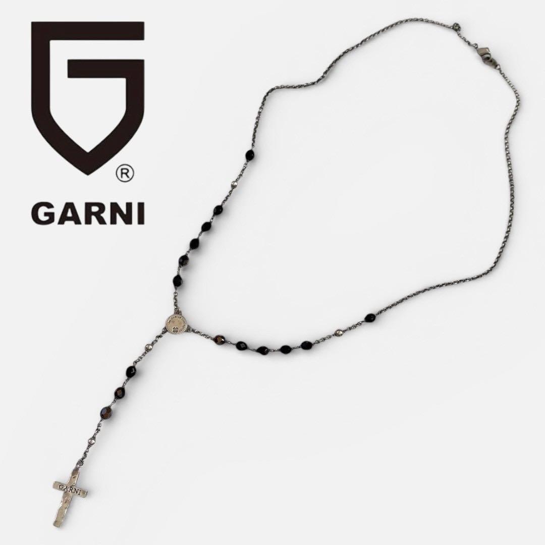 GARNI ガルニ　ブラックビーズ ロザリオシルバーネックレス
