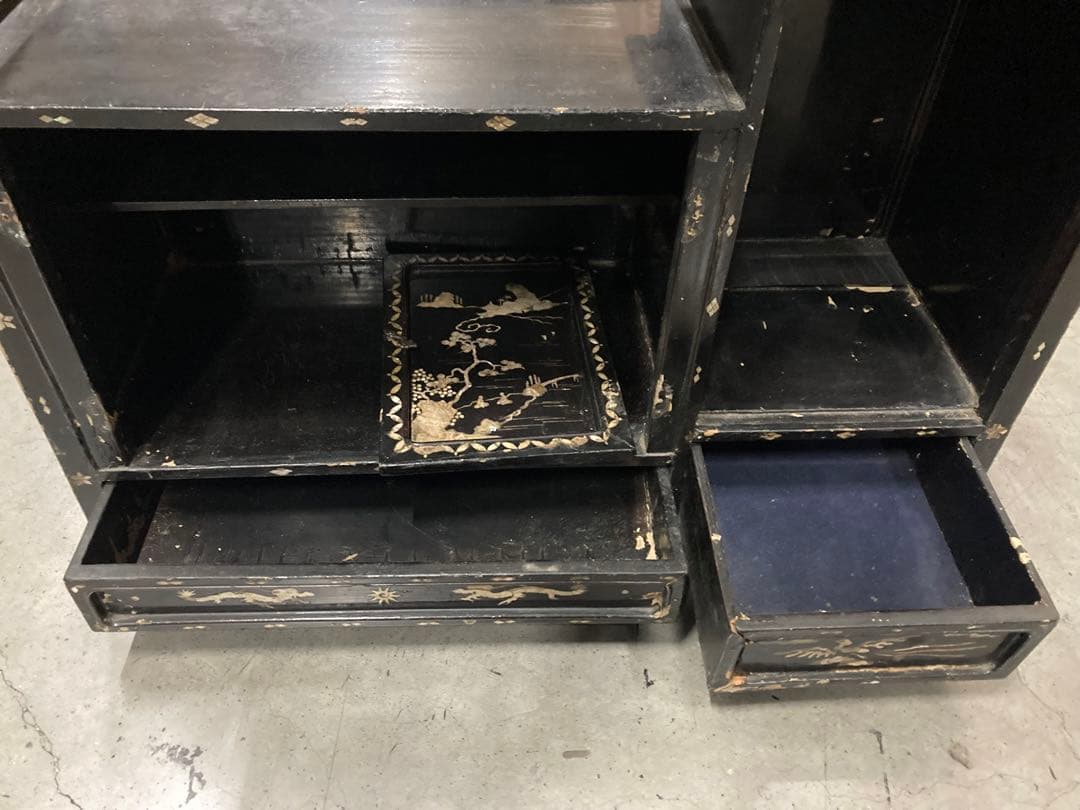 アンティーク 中国詩歌 螺鈿 茶棚 茶箪笥 飾り棚 インテリア 年代物 当時物