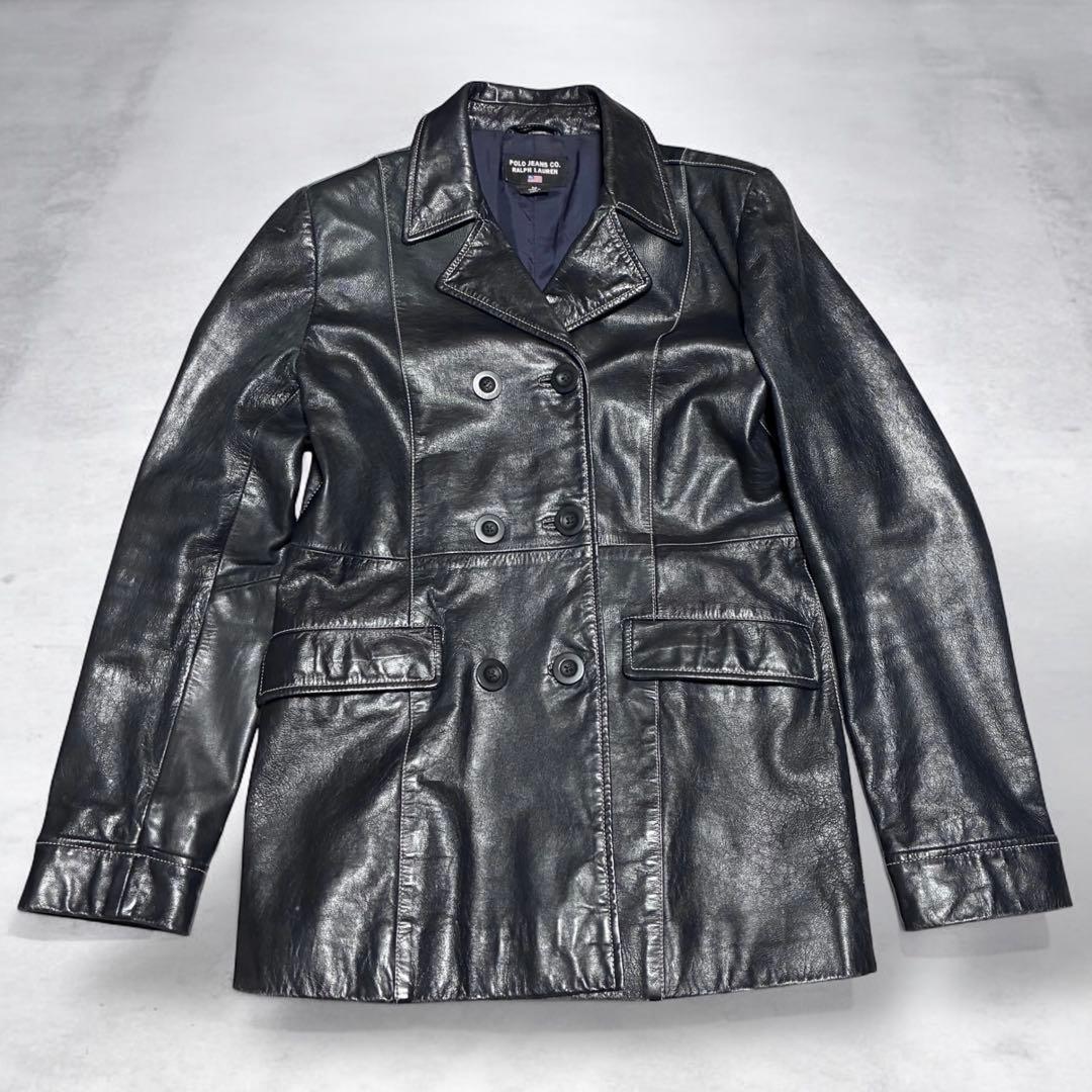 希少　ラルフローレン　レザージャケット　ネイビー　ダブル　山羊革　Mサイズ