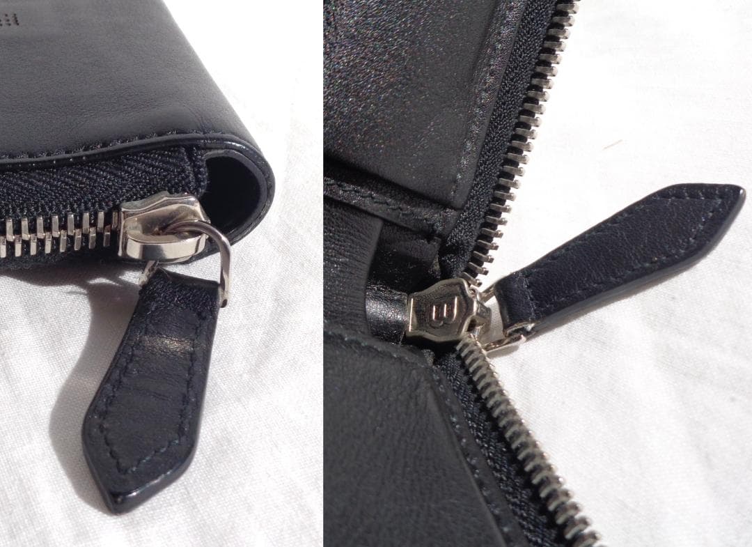 美品 BALENCIAGA パンチングロゴレザーラウンドジップ二つ折り財布 黒