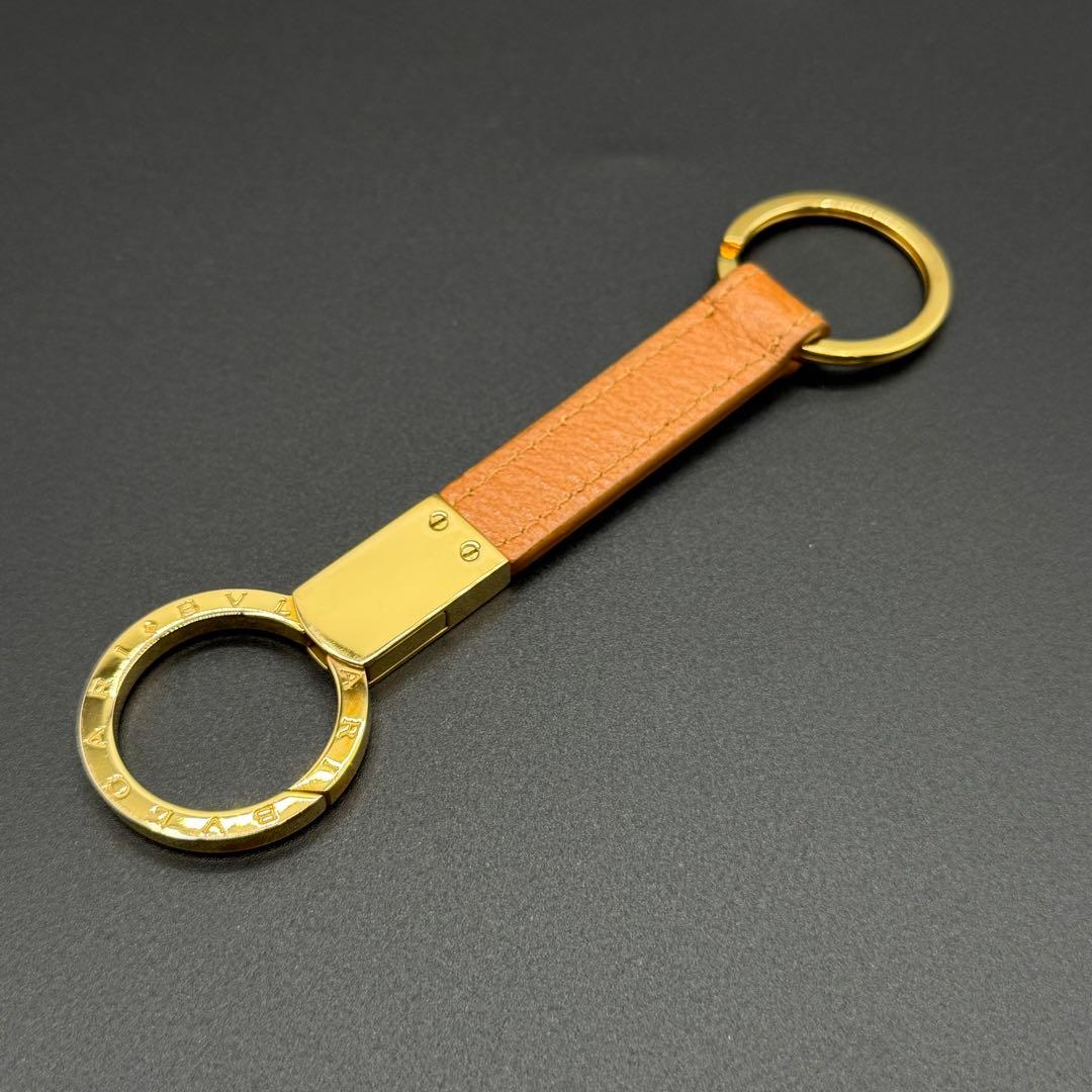 極美品　ブルガリ　マン　キーリング　キーホルダー　ゴールド　金　レザー