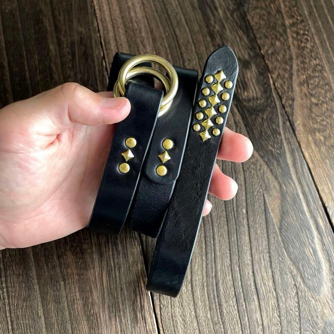 オーダー品　スタッズナローロングベルト　ダブルリング　真鍮　ミッスーリ