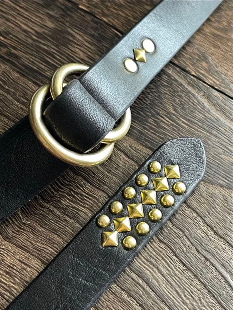 オーダー品　スタッズナローロングベルト　ダブルリング　真鍮　ミッスーリ
