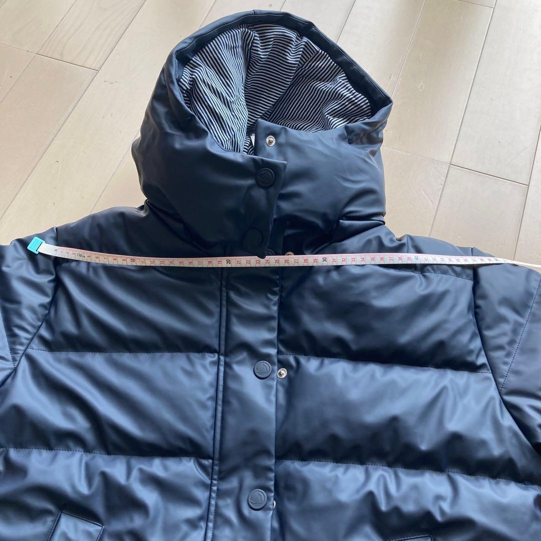 ネイビー ダウンジャケット ストライプ裏地