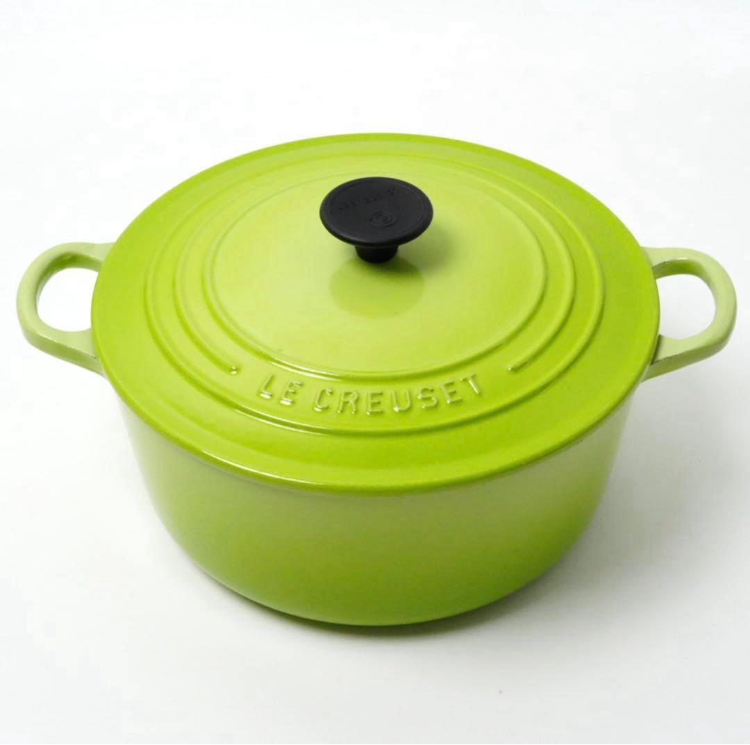 【美品】LE CREUSET　ココット ロンド フルーツグリーン 22cm
