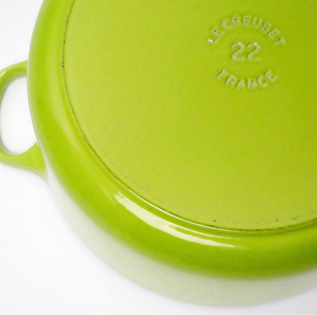 【美品】LE CREUSET　ココット ロンド フルーツグリーン 22cm