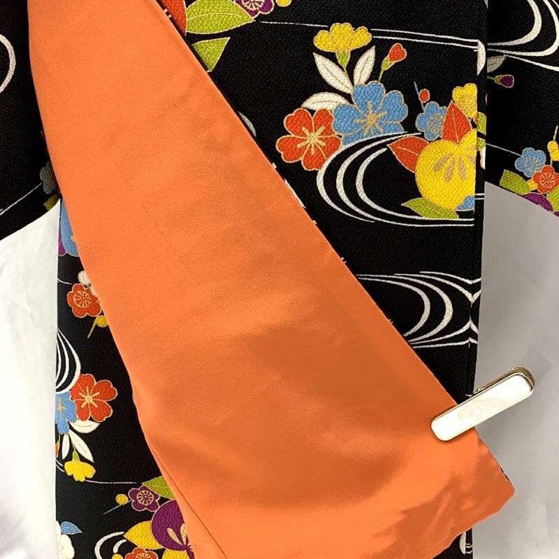 508ag24□七五三 七歳 十三参り 女児 着物&袋帯 縮緬 流水に花□美品