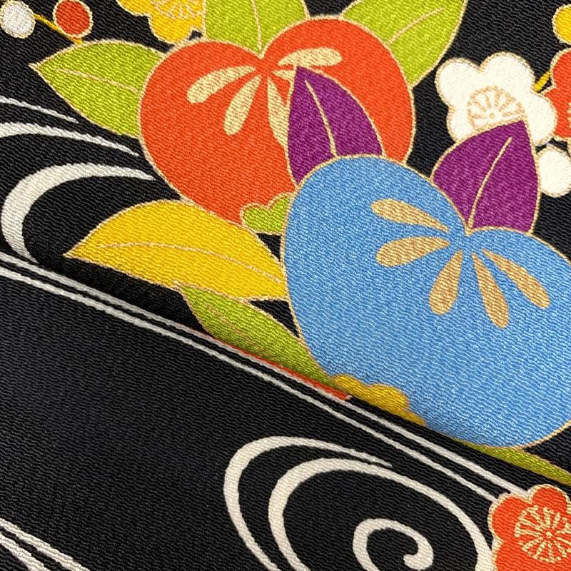 508ag24□七五三 七歳 十三参り 女児 着物&袋帯 縮緬 流水に花□美品