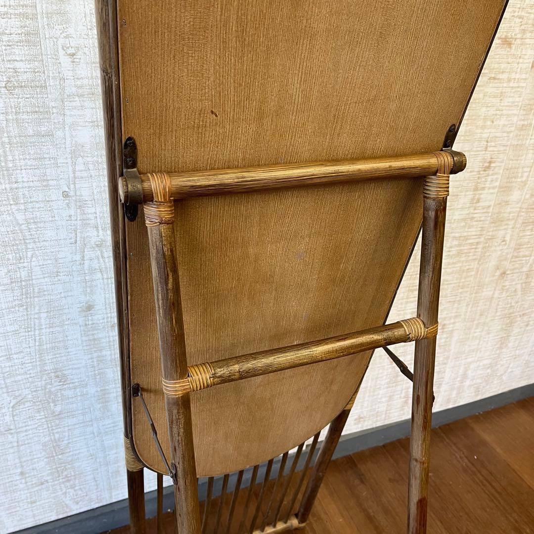 【アンティーク】籐 ラタン 折り畳み スタンドミラー 姿見 籐家具 古民家