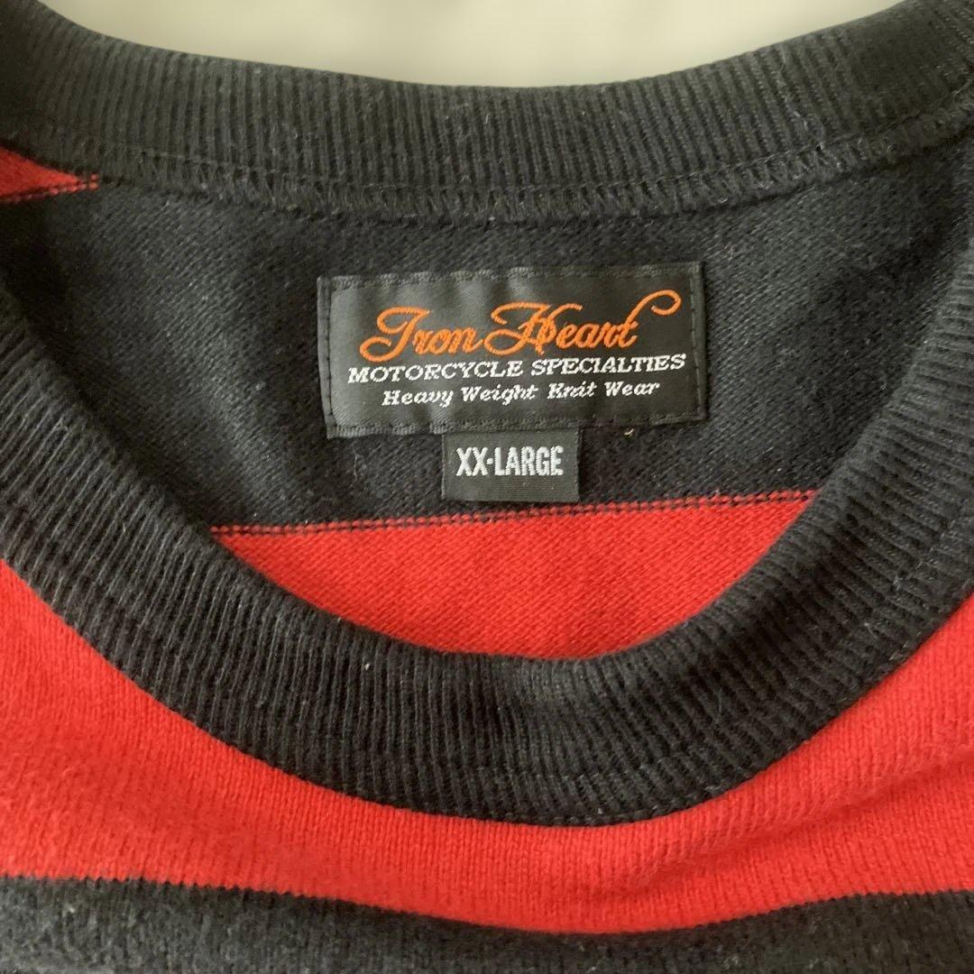 【人気】Iron Heart 赤黒ボーダー 長袖カットソー 2XL
