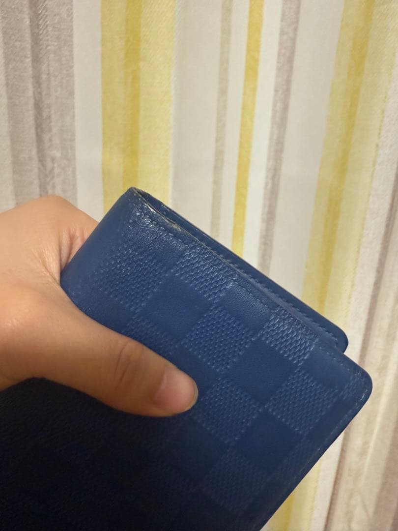 Lv ネイビー チェック柄 レザー長財布