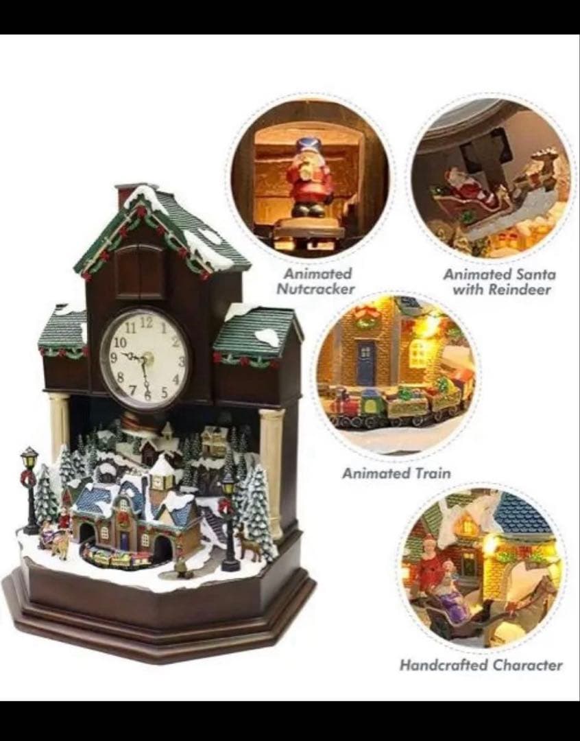 クリスマス装飾カッコウ時計、クリスマスビレッジシーン、LEDライト、音楽、
