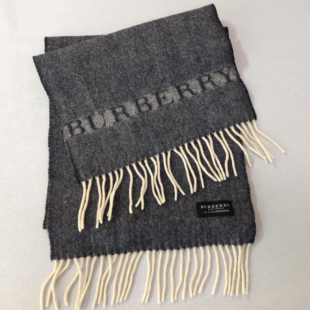 カシミヤ100% BURBERRY マフラー グレー 28×130 d130