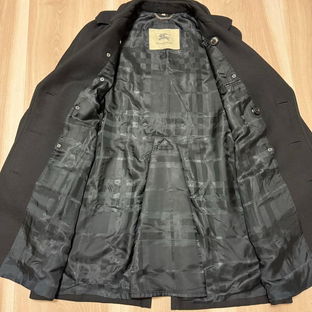 美品 バーバリーロンドン 最高級 裏地チェック ブラック ウールコート