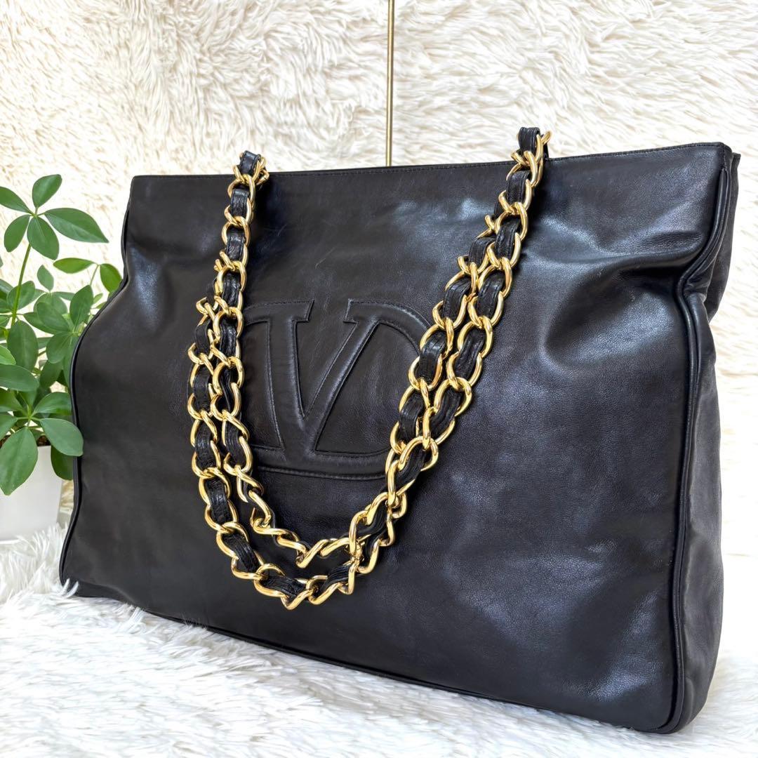 【極美品】ヴァレンティノガラヴァーニ　Vロゴ チェーン トートバッグ　黒