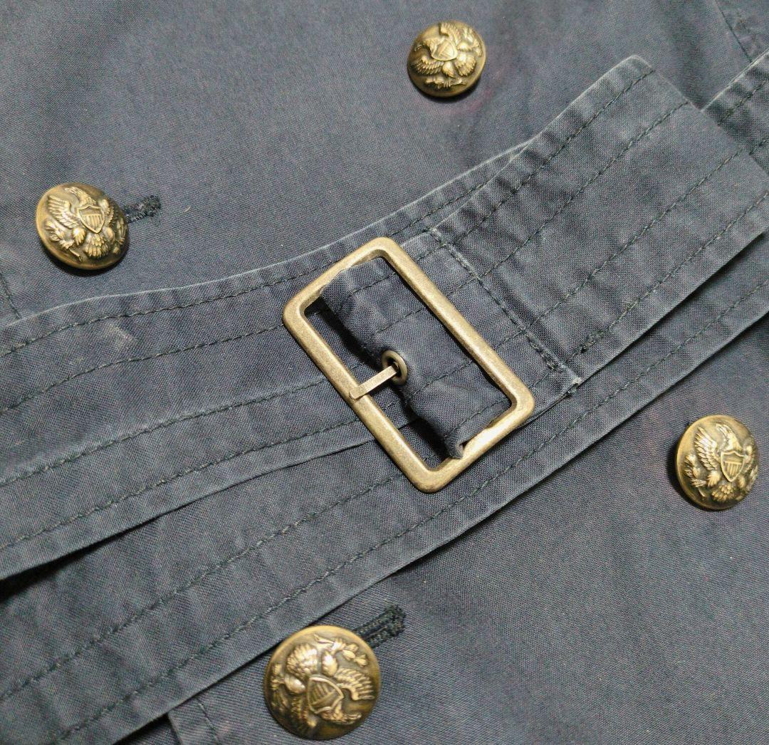 ラルフローレンラグビー　トレンチコート　ダブル　銀ボタン　コットン　ネイビー