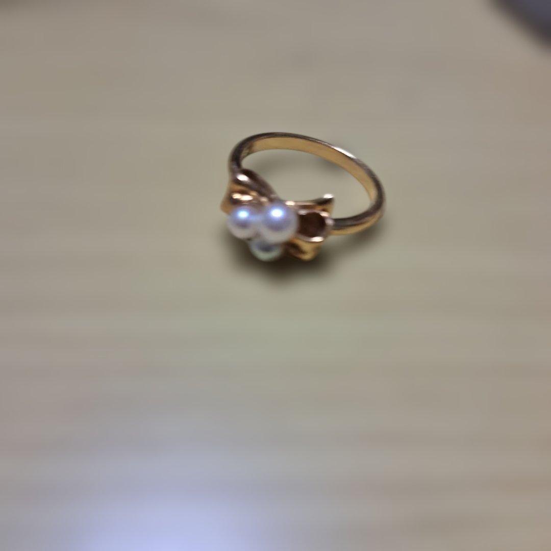 ゴールド リボン パールリング