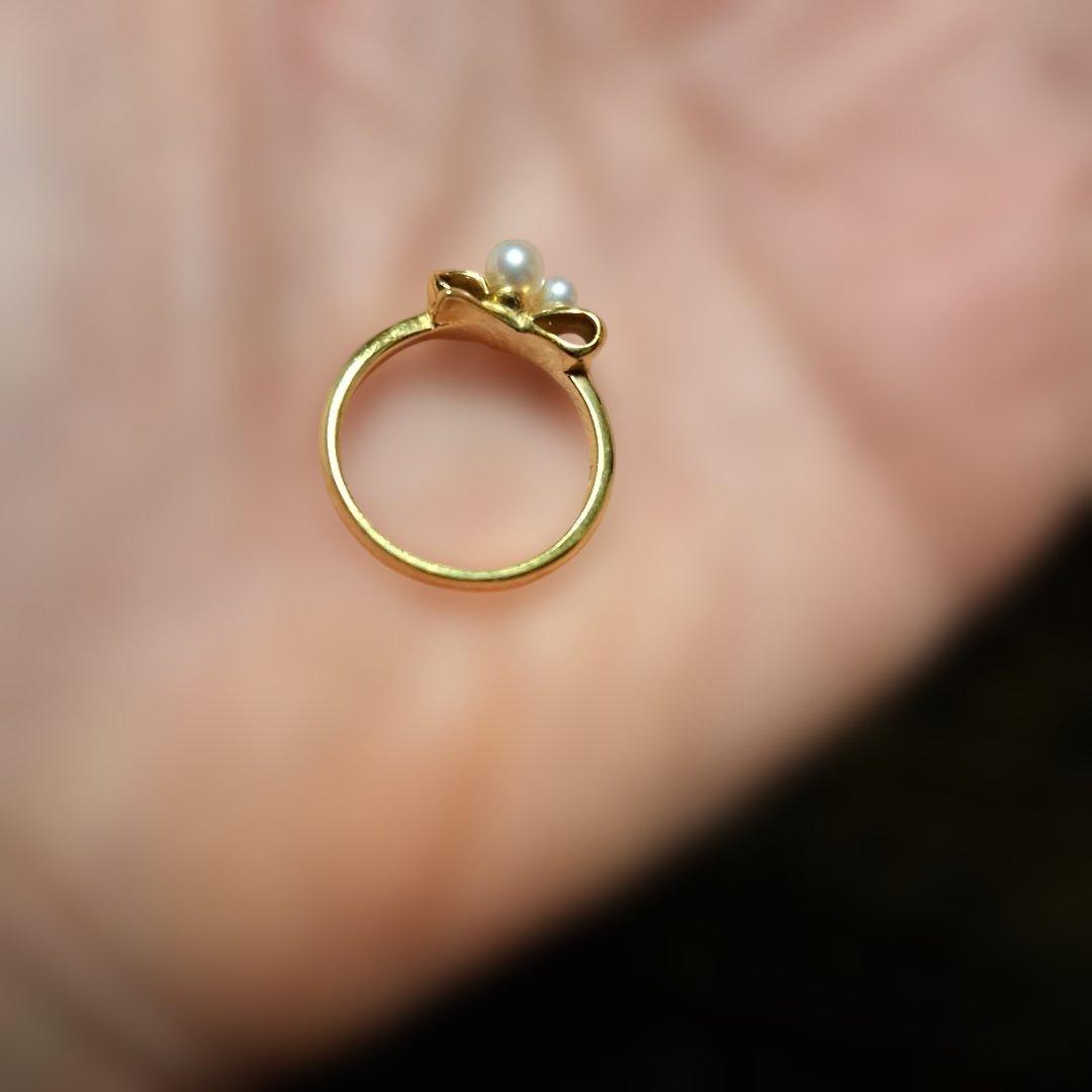 ゴールド リボン パールリング