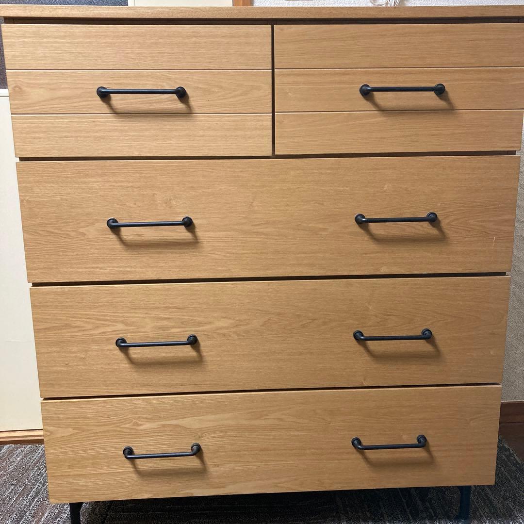 LOWYA 木製チェスト 整理箪笥 タンス4段 引き出し5個 88×42×102