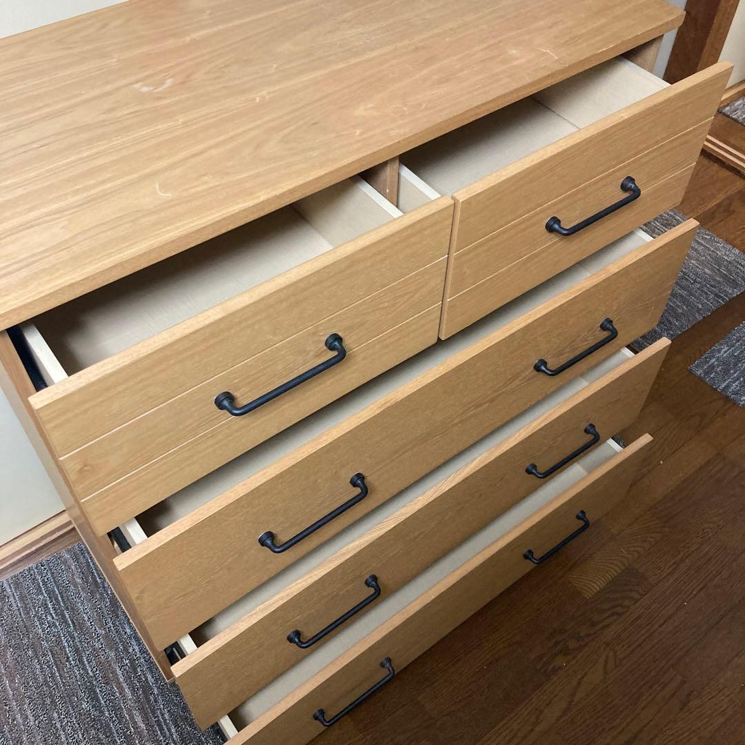 LOWYA 木製チェスト 整理箪笥 タンス4段 引き出し5個 88×42×102