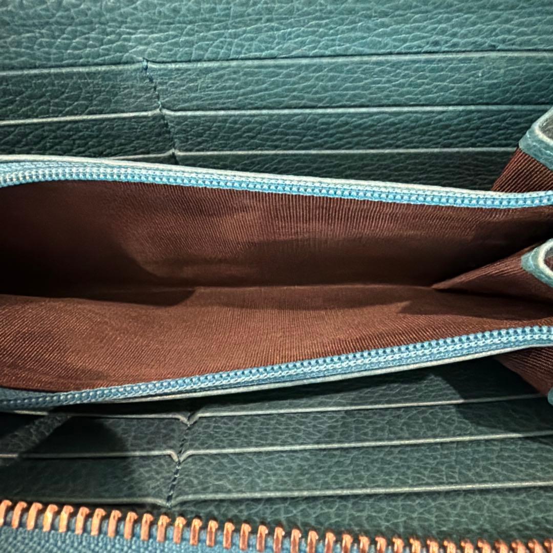 グッチ 長財布 GG キャンバス ターコイズブルー ラウンドファスナー