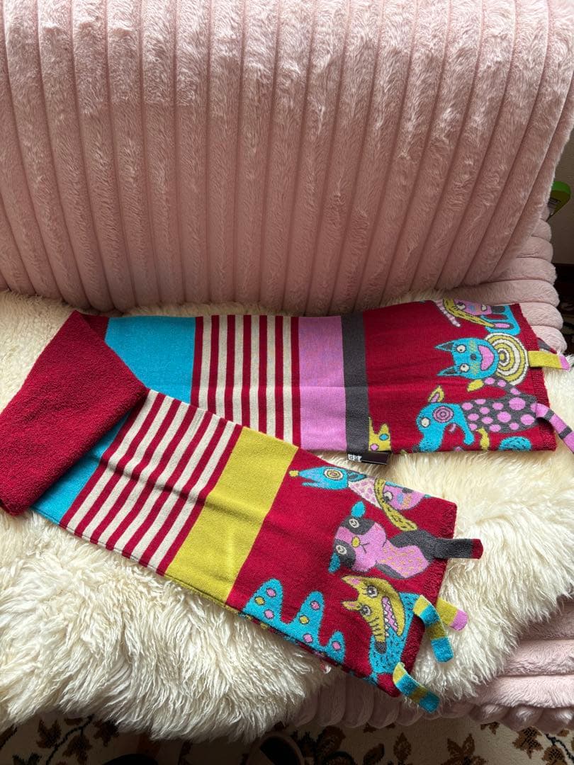 アルベロベロカラフル動物柄マフラー フリンジ付き