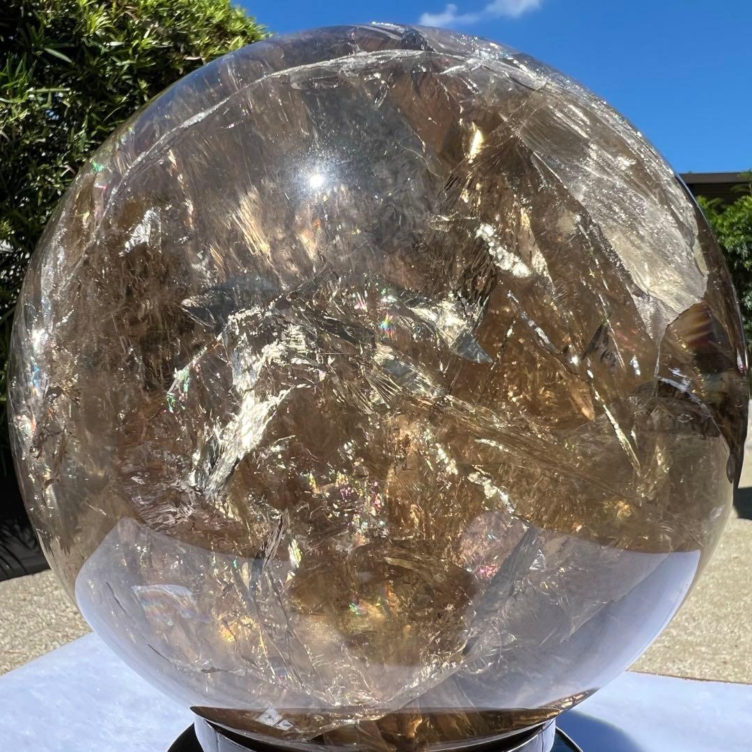 ☆激凄美大宝珠☆極上別格品☆レインボー スモーキークォーツ 丸玉 天然石 浄化