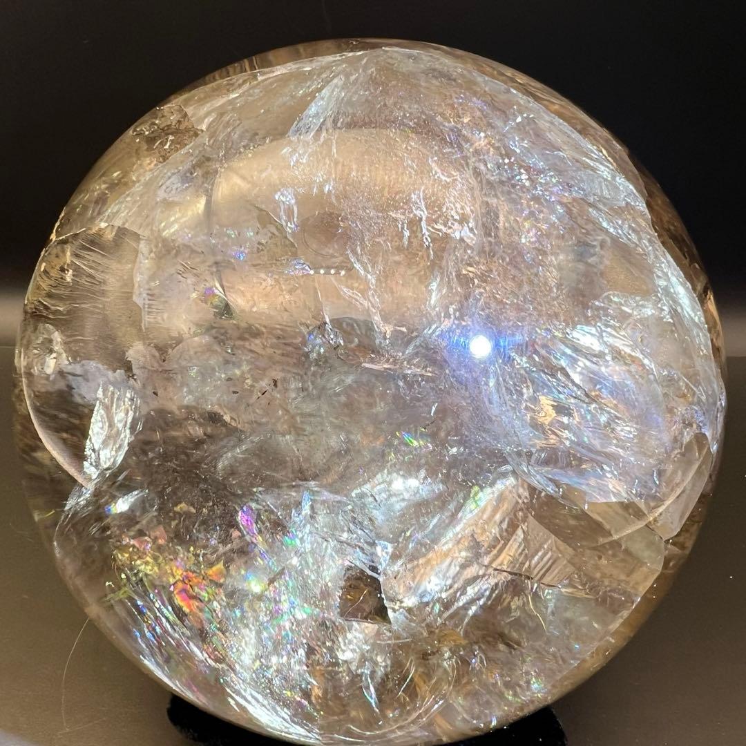 ☆激凄美大宝珠☆極上別格品☆レインボー スモーキークォーツ 丸玉 天然石 浄化