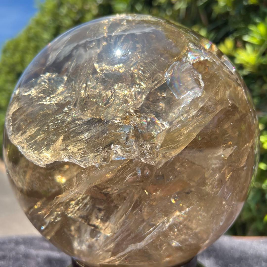 ☆激凄美大宝珠☆極上別格品☆レインボー スモーキークォーツ 丸玉 天然石 浄化