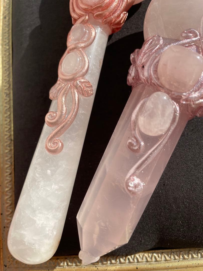 ローズクォーツ水晶アメジストの魔法のスティック　魔法棒魔法の杖4点セット天然石