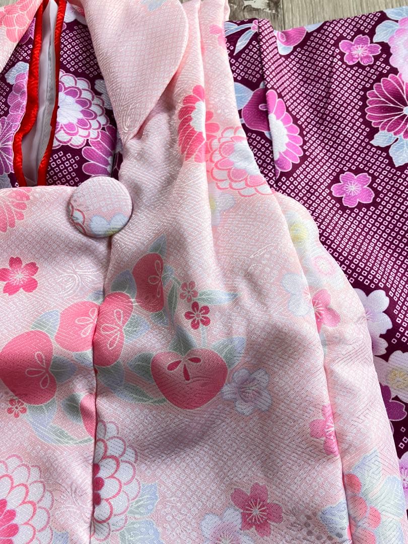 新品未使用品　しつけ糸付き　七五三 着物セット 花柄 子供用３歳　７点セット