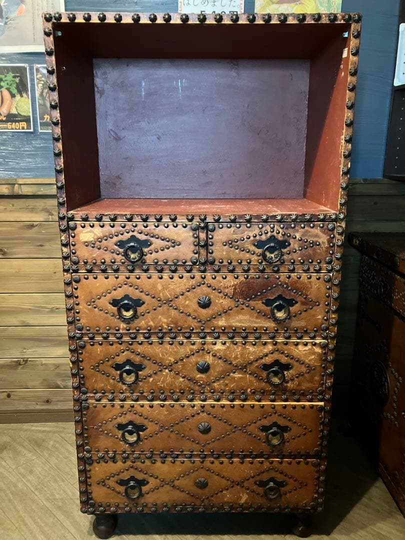 箪笥　民芸家具 打ち出し金具　5段引き出し　和レトロ　中古品
