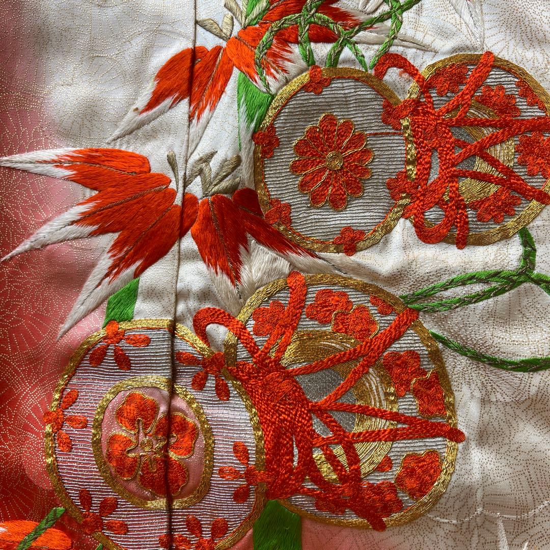 七五三 七歳着物　アンティーク　刺繍艶やか10点セット　オレンジ
