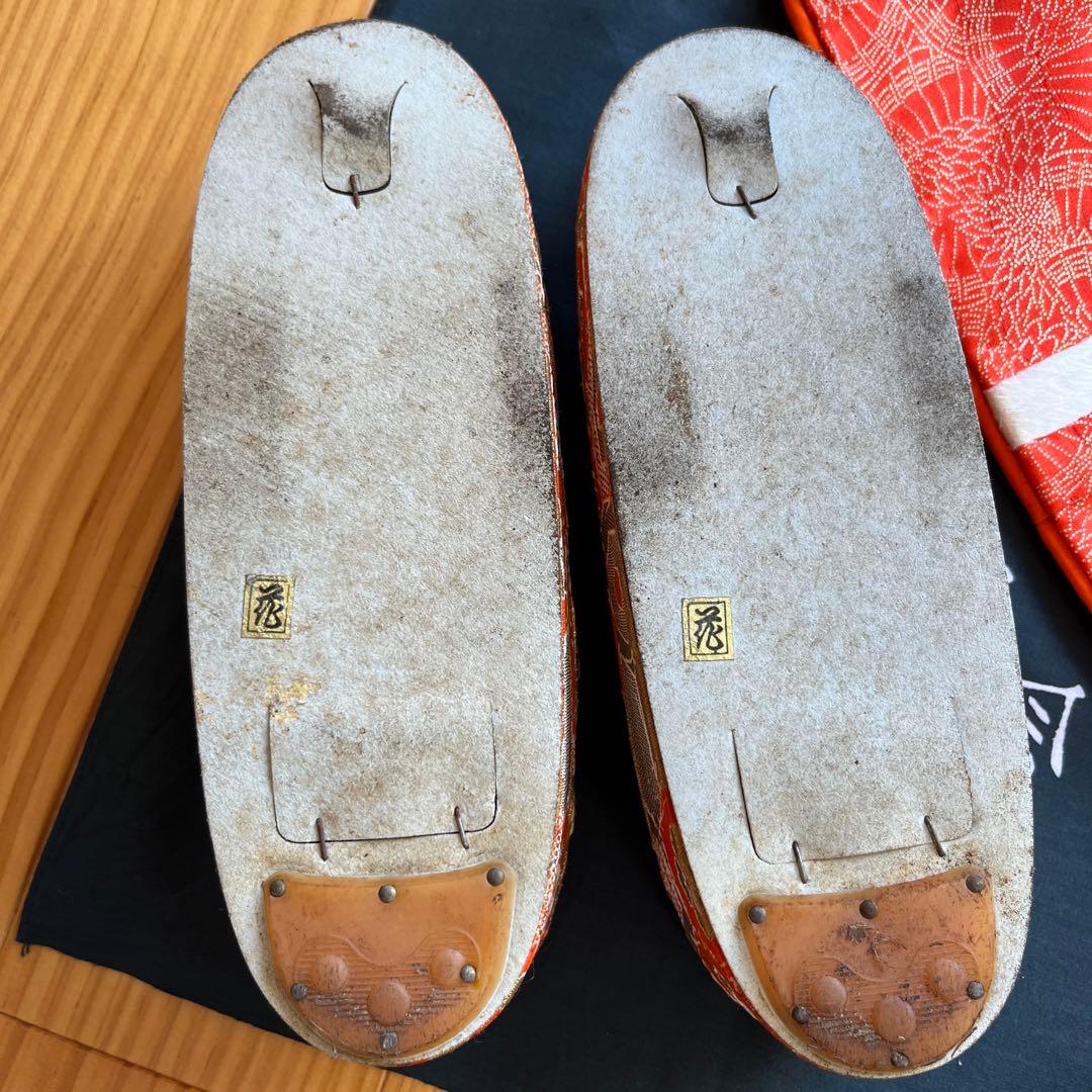 七五三 七歳着物　アンティーク　刺繍艶やか10点セット　オレンジ