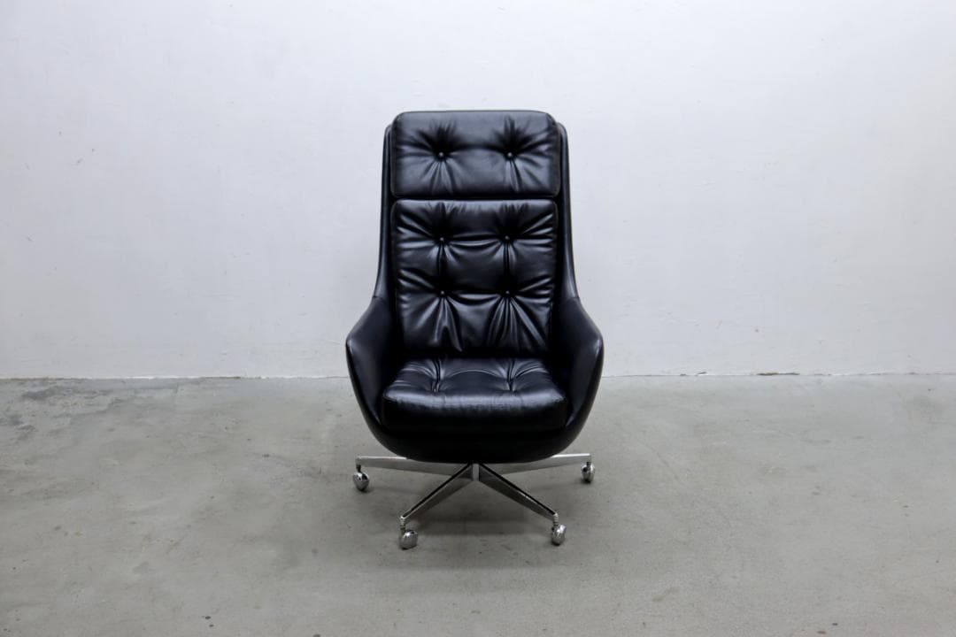 ヴィンテージ ハイバック キャスターチェア 合皮 オフィス 書斎 PC レトロ