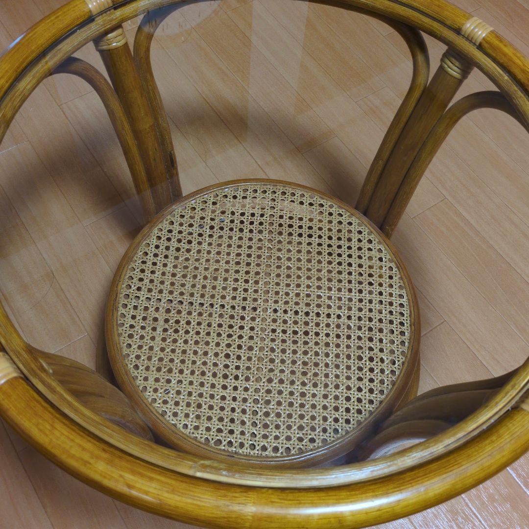 ラタン丸テーブル　　強化ガラス天板